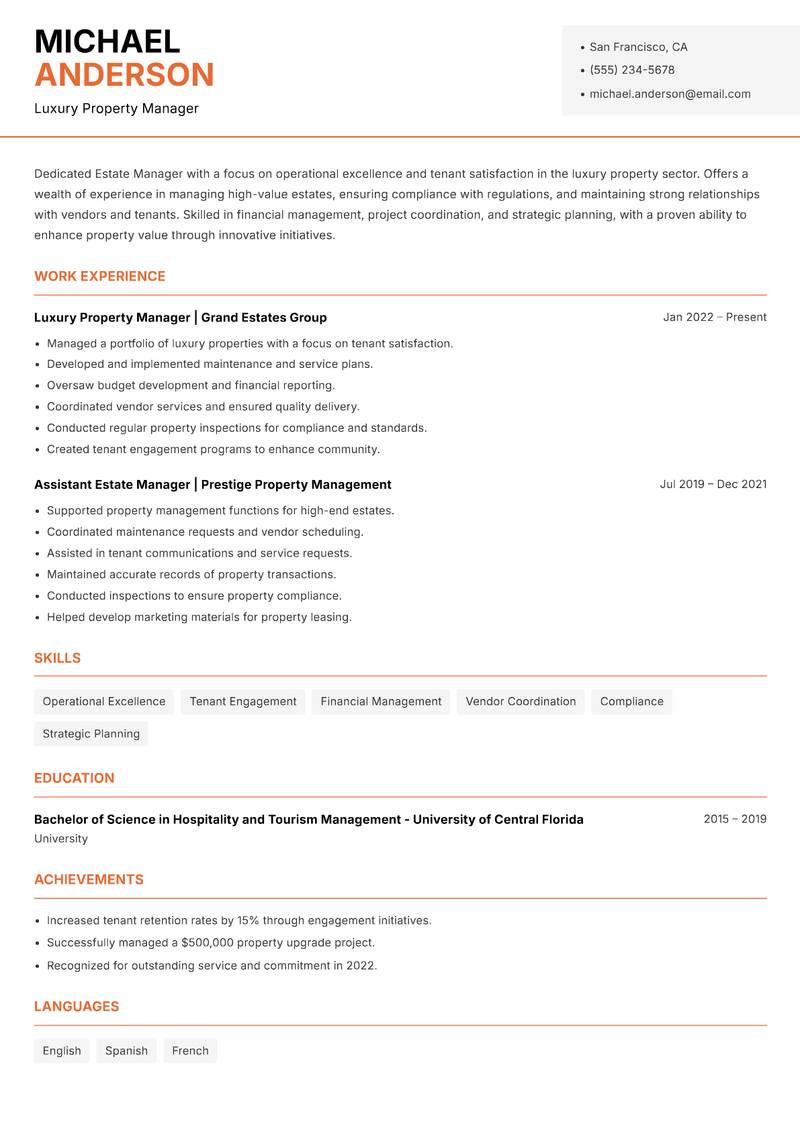 Estate Manager resume template — Modern Professional
