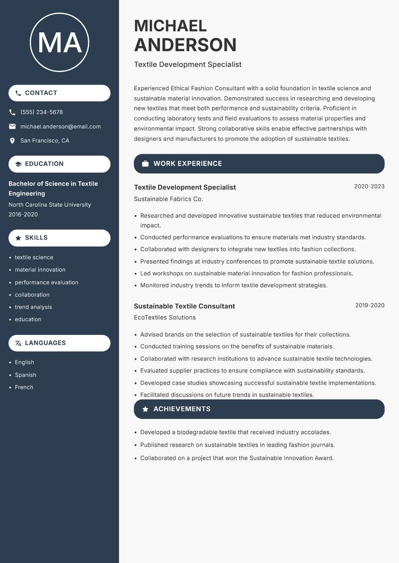 Ethical Fashion Consultant resume template — Compact