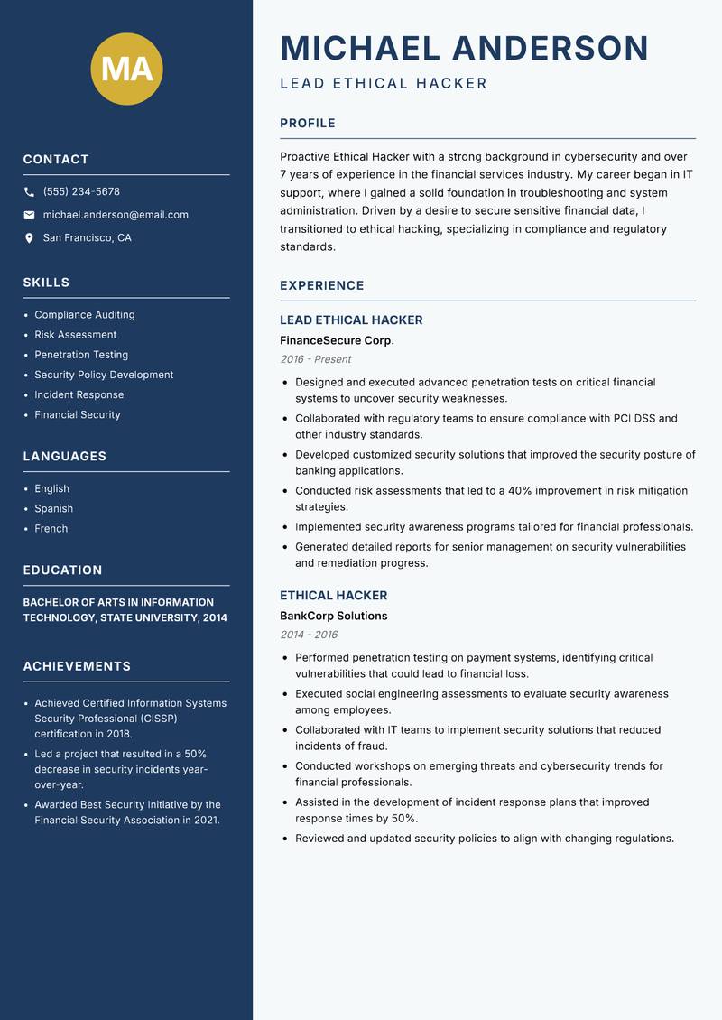 Ethical Hacker resume template — Classic Clean