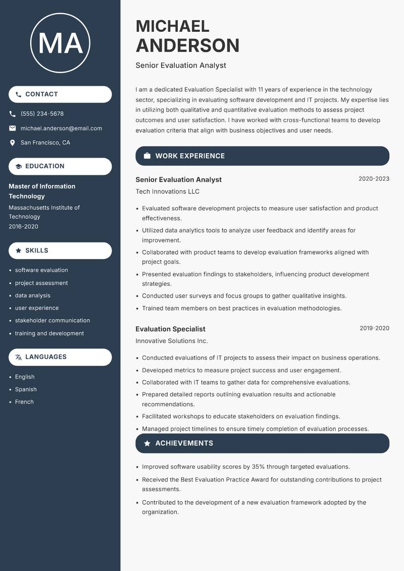 Evaluation Specialist resume template — Compact