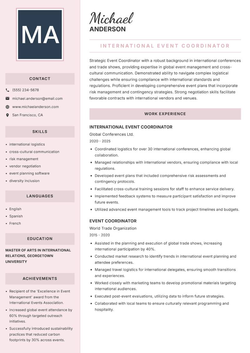 Event Coordinator resume template — Executive