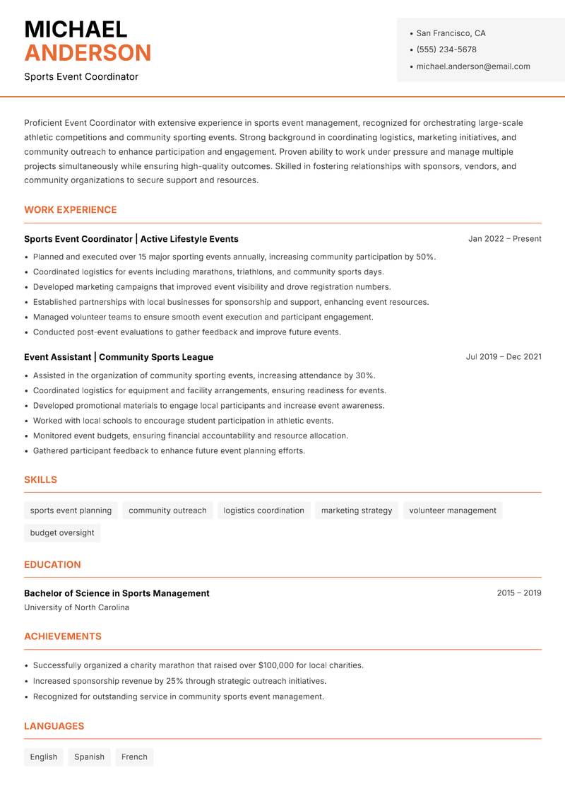 Event Coordinator resume template — Modern Professional