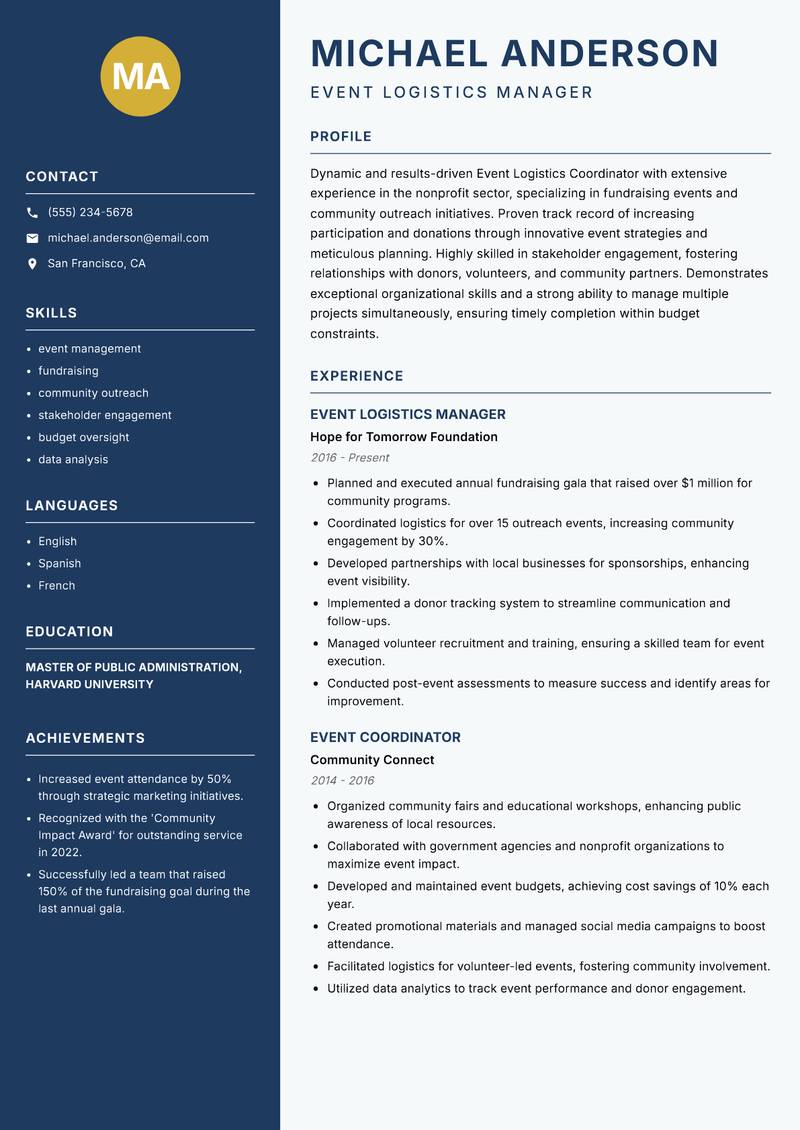 Event Logistics Coordinator resume template — Classic Clean