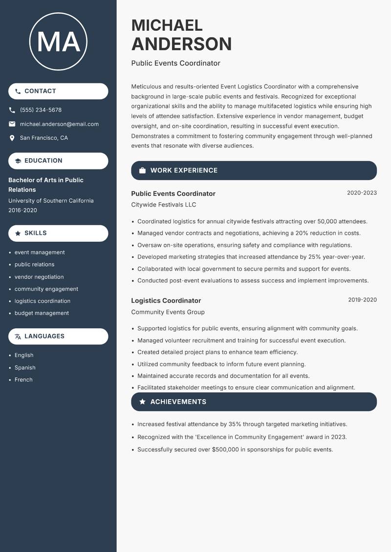 Event Logistics Coordinator resume template — Compact