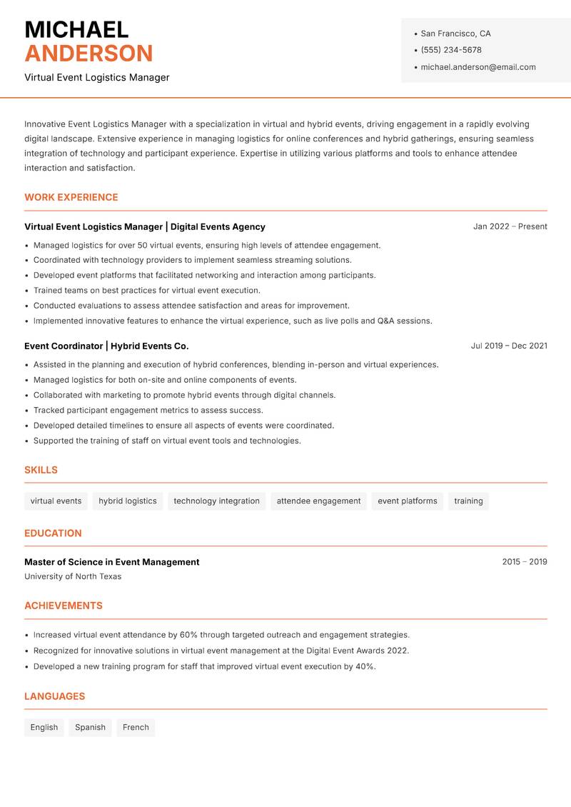 Event Logistics Manager resume template — Modern Professional