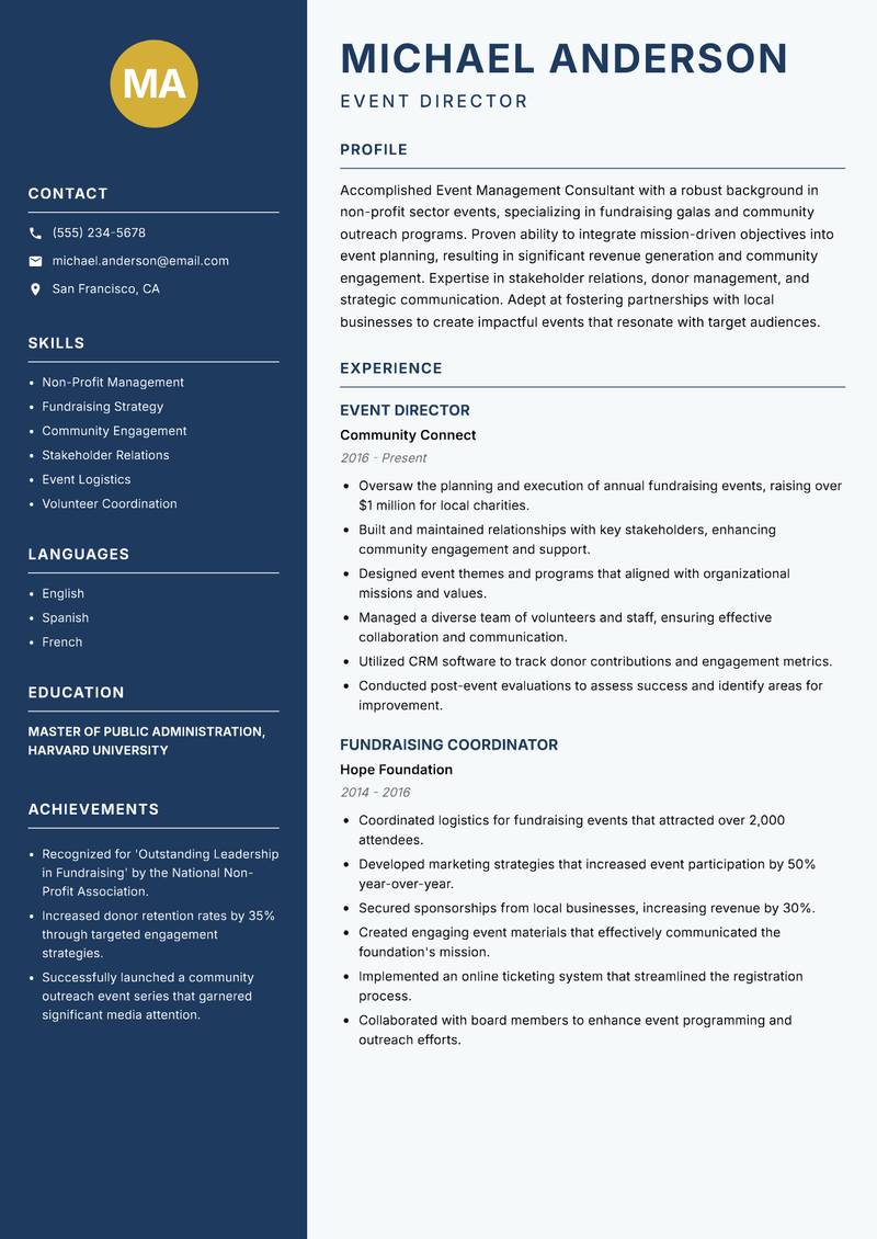 Event Management Consultant resume template — Classic Clean