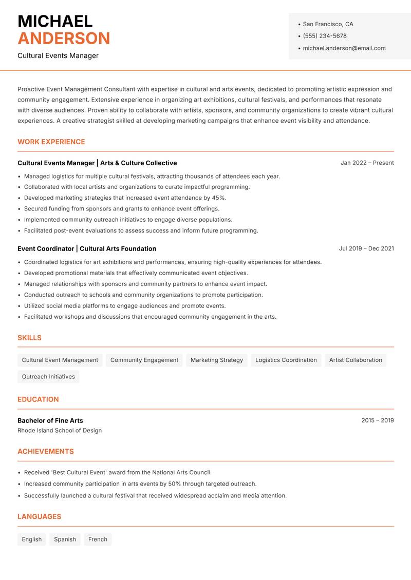 Event Management Consultant resume template — Modern Professional