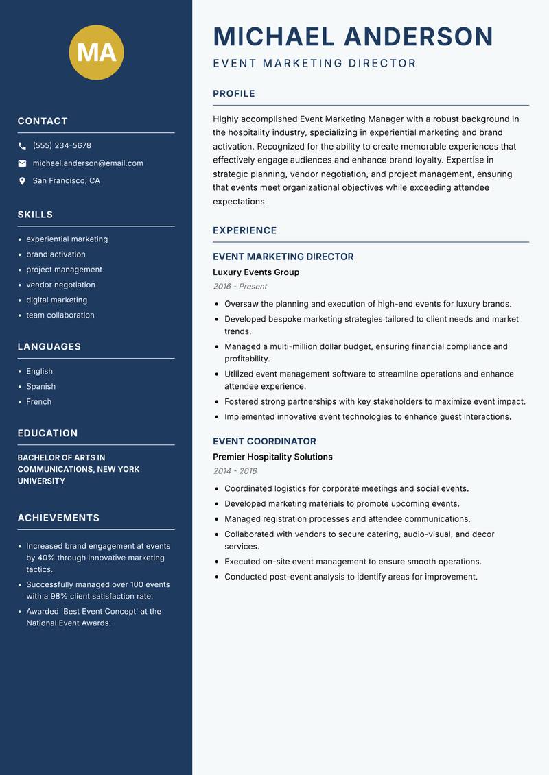 Event Marketing Manager resume template — Classic Clean