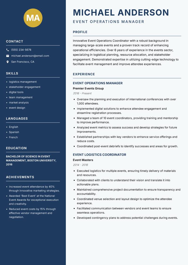 Event Operations Coordinator resume template — Classic Clean