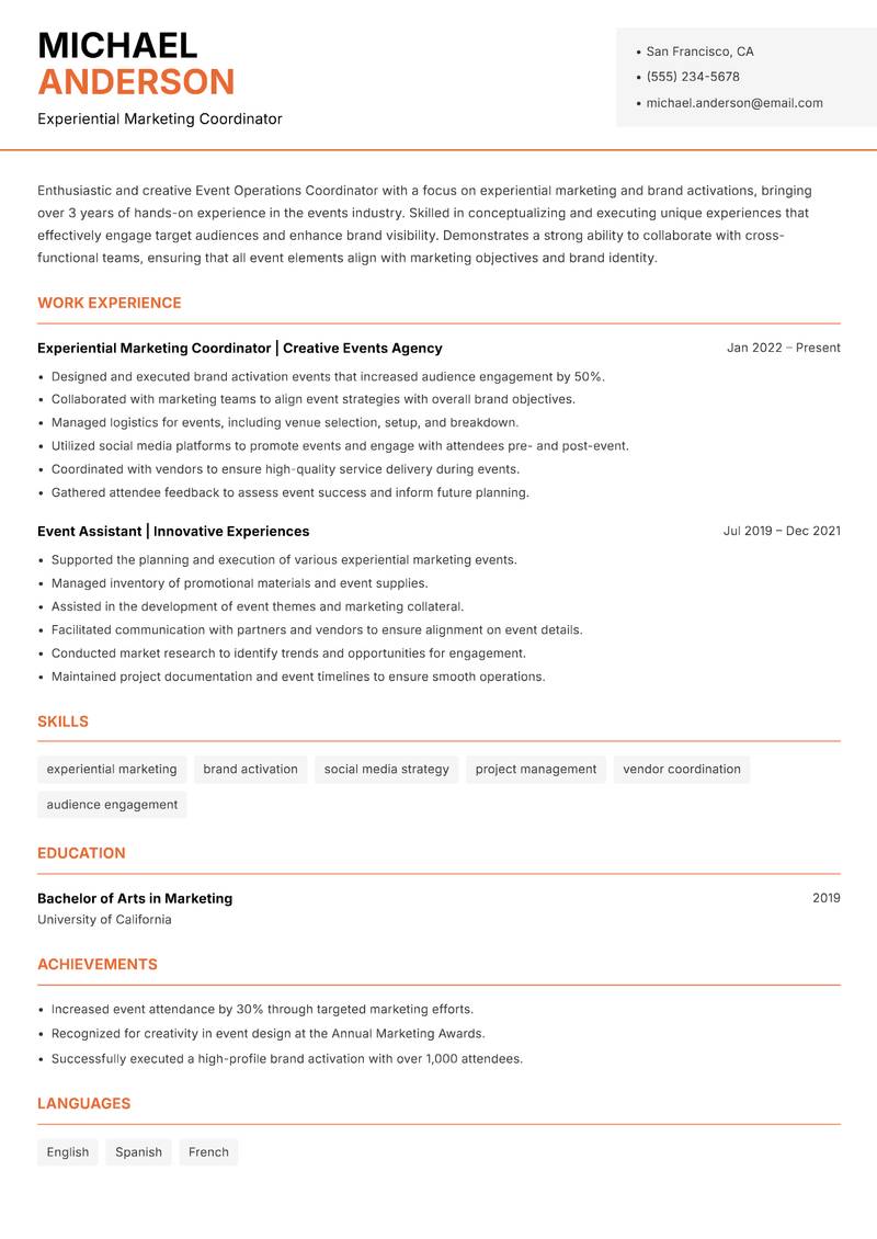 Event Operations Coordinator resume template — Modern Professional