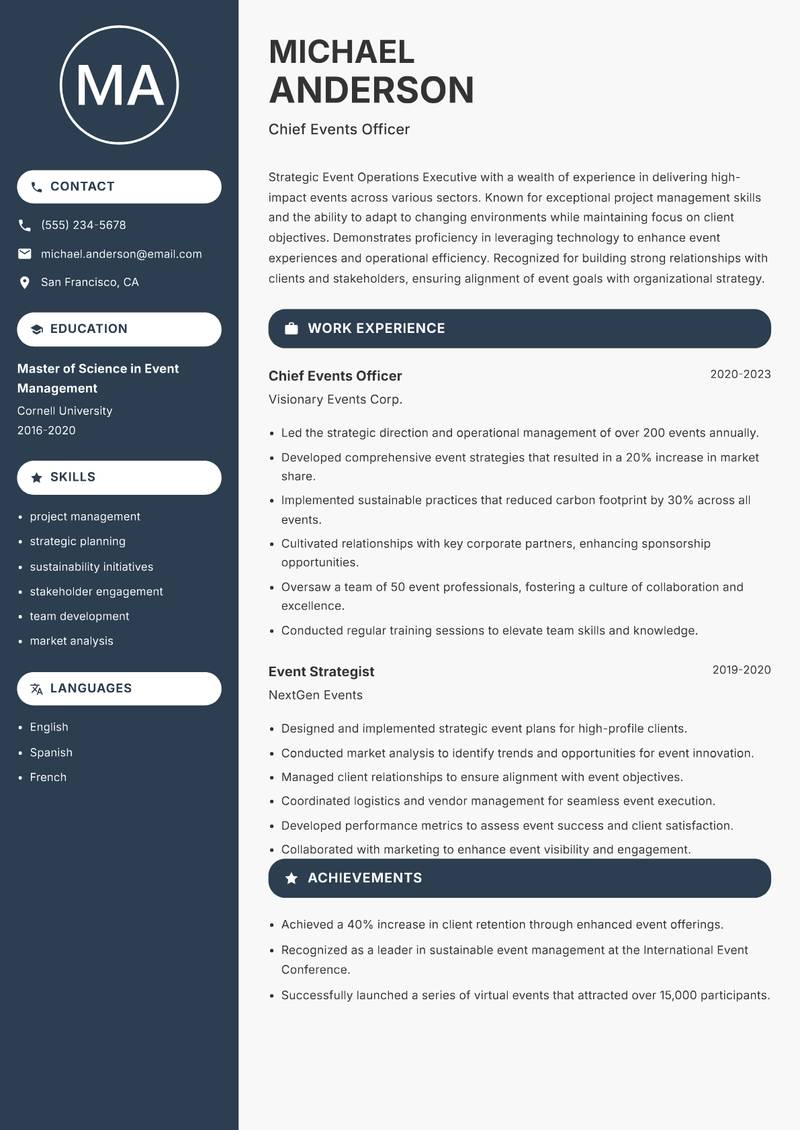 Event Operations Executive resume template — Compact