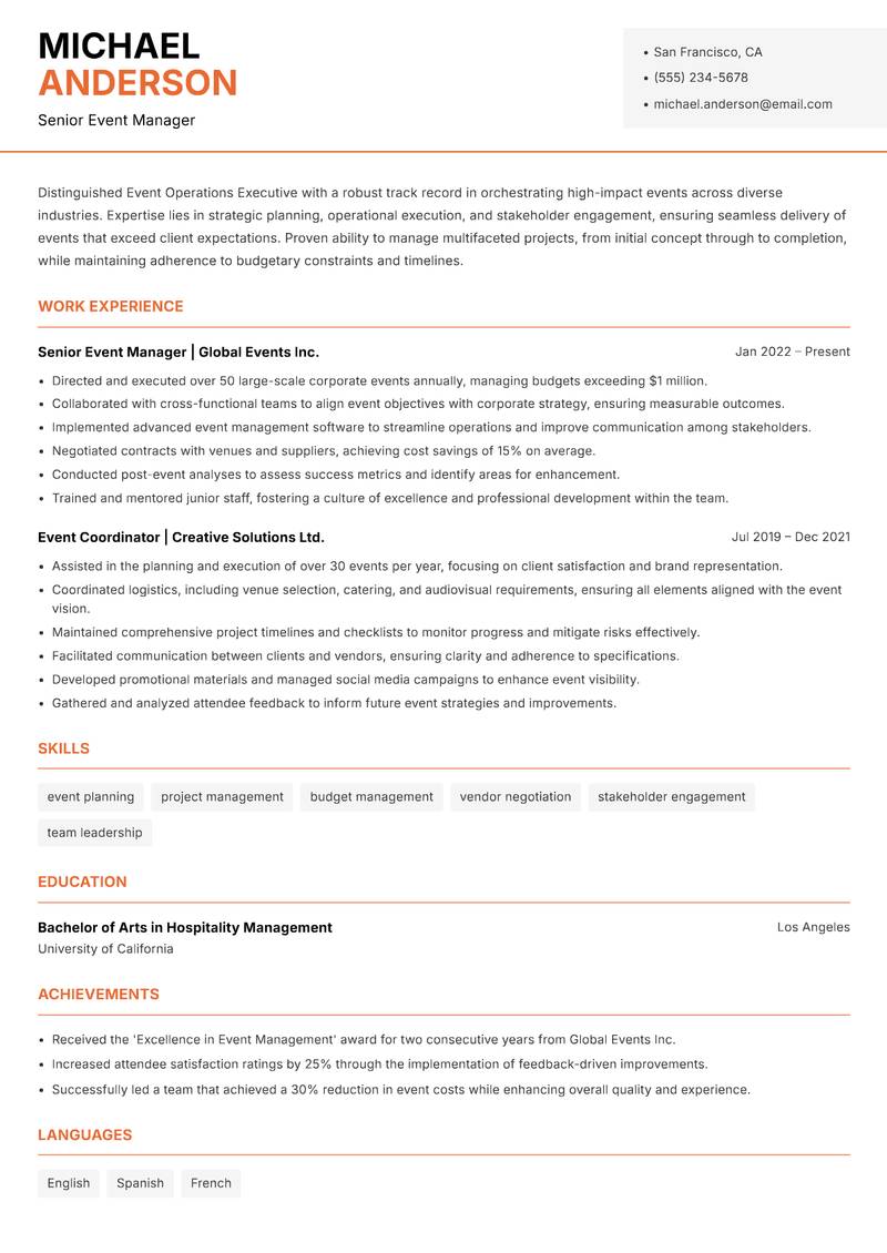 Event Operations Executive resume template — Modern Professional
