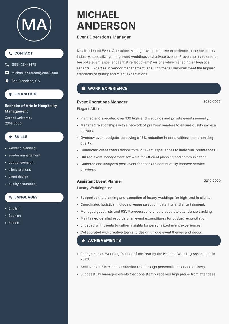 Event Operations Manager resume template — Compact