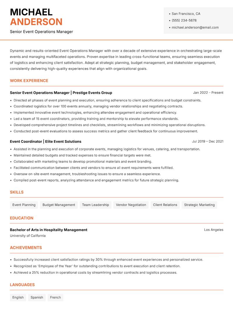 Event Operations Manager resume template — Modern Professional