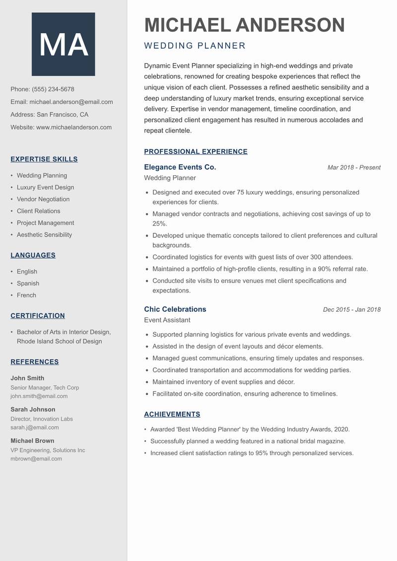 Event Planner resume template — Creative Minimal