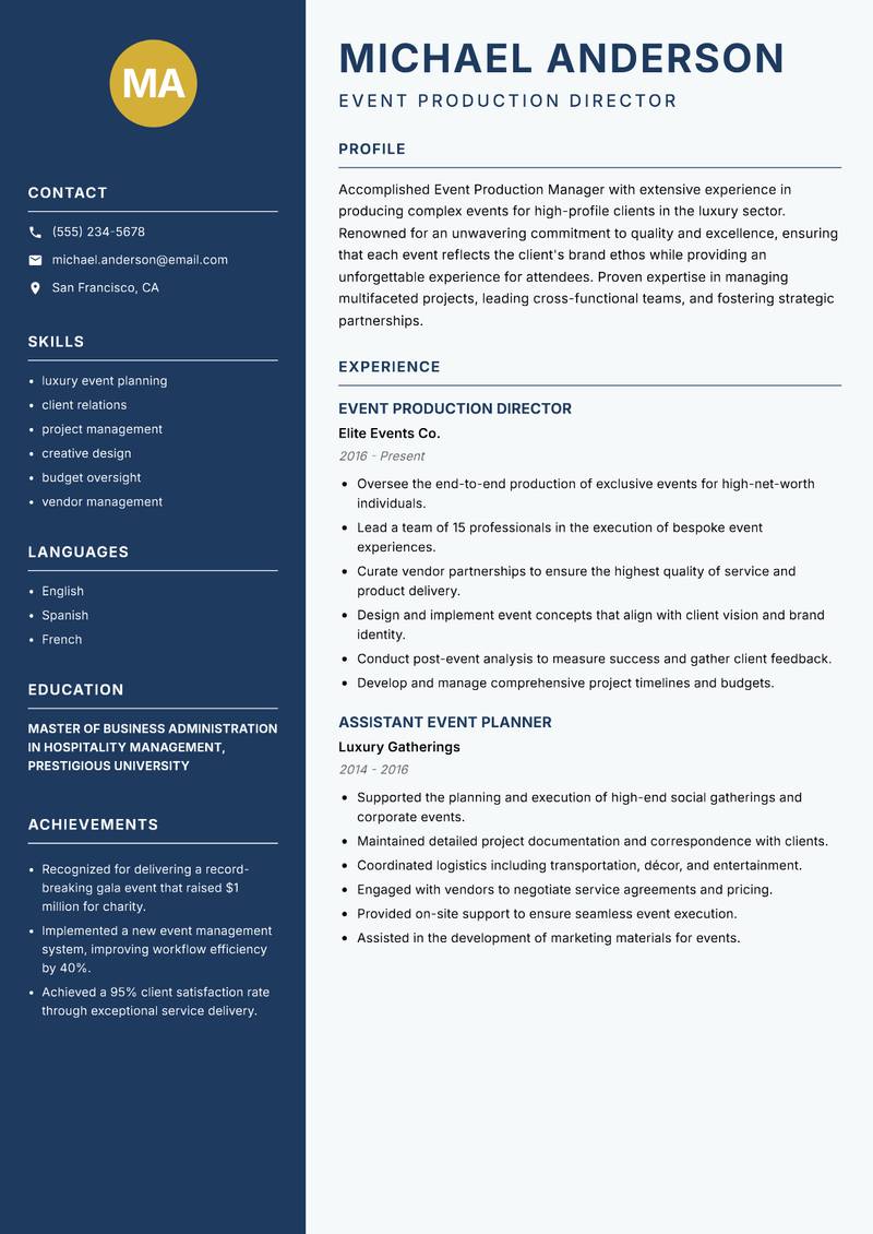 Event Production Manager resume template — Classic Clean