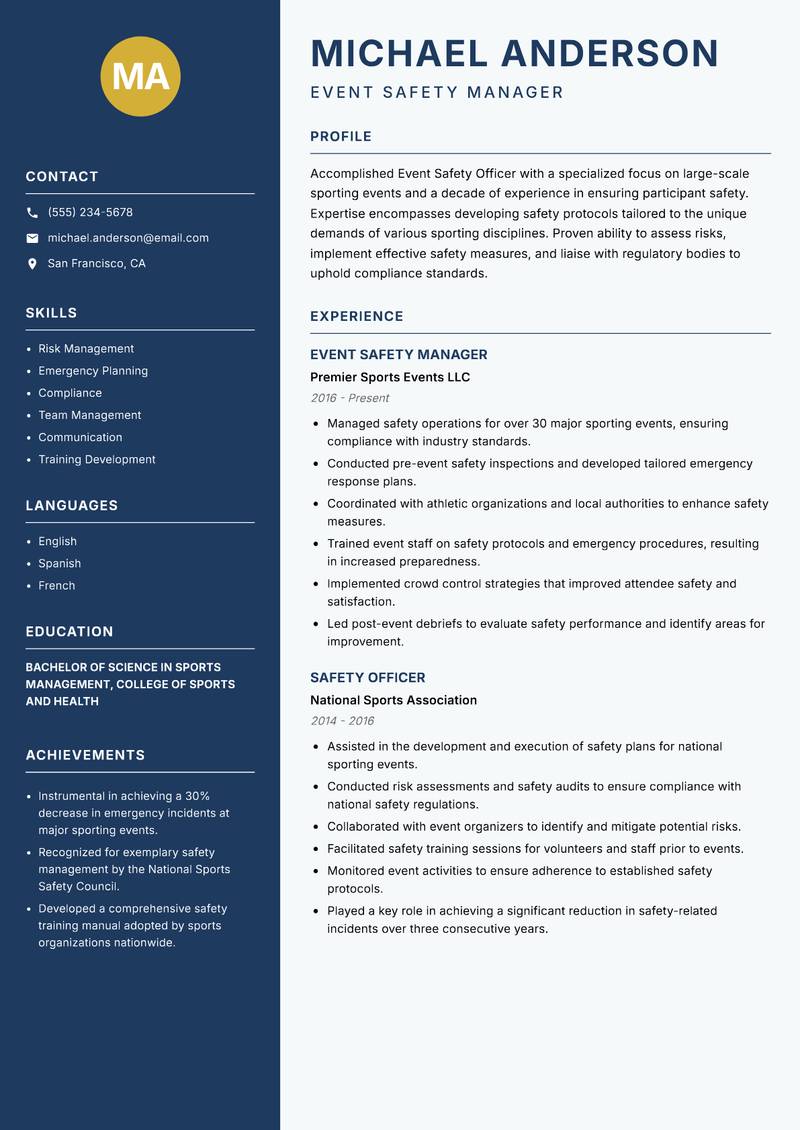 Event Safety Officer resume template — Classic Clean