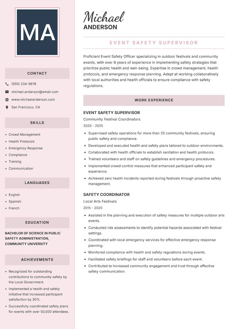 Event Safety Officer resume template — Executive