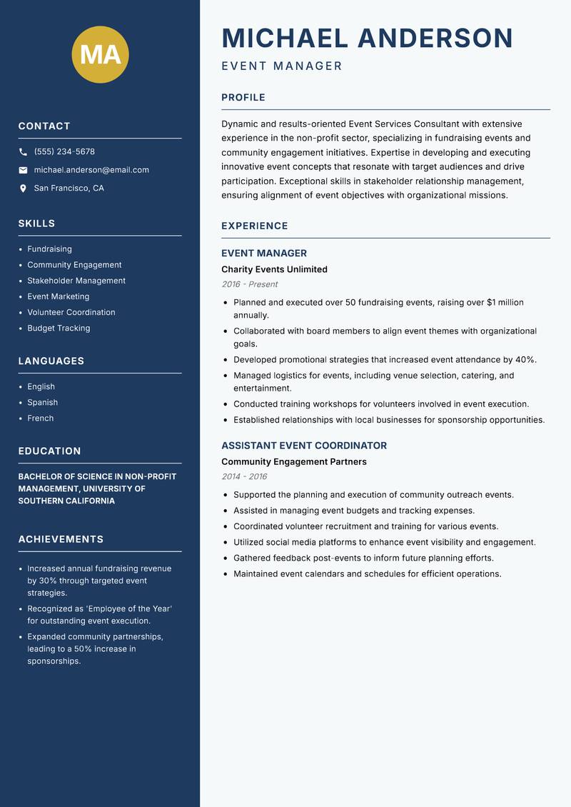 Event Services Consultant resume template — Classic Clean