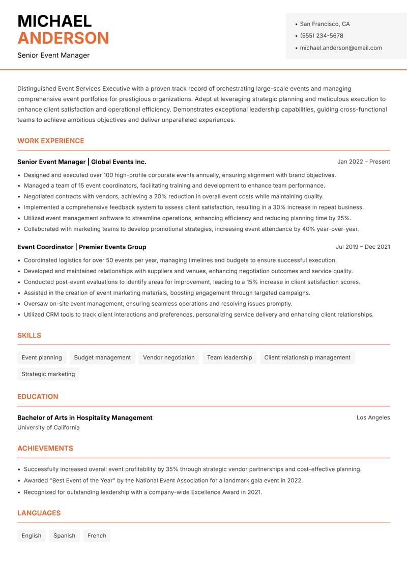 Event Services Executive resume template — Modern Professional