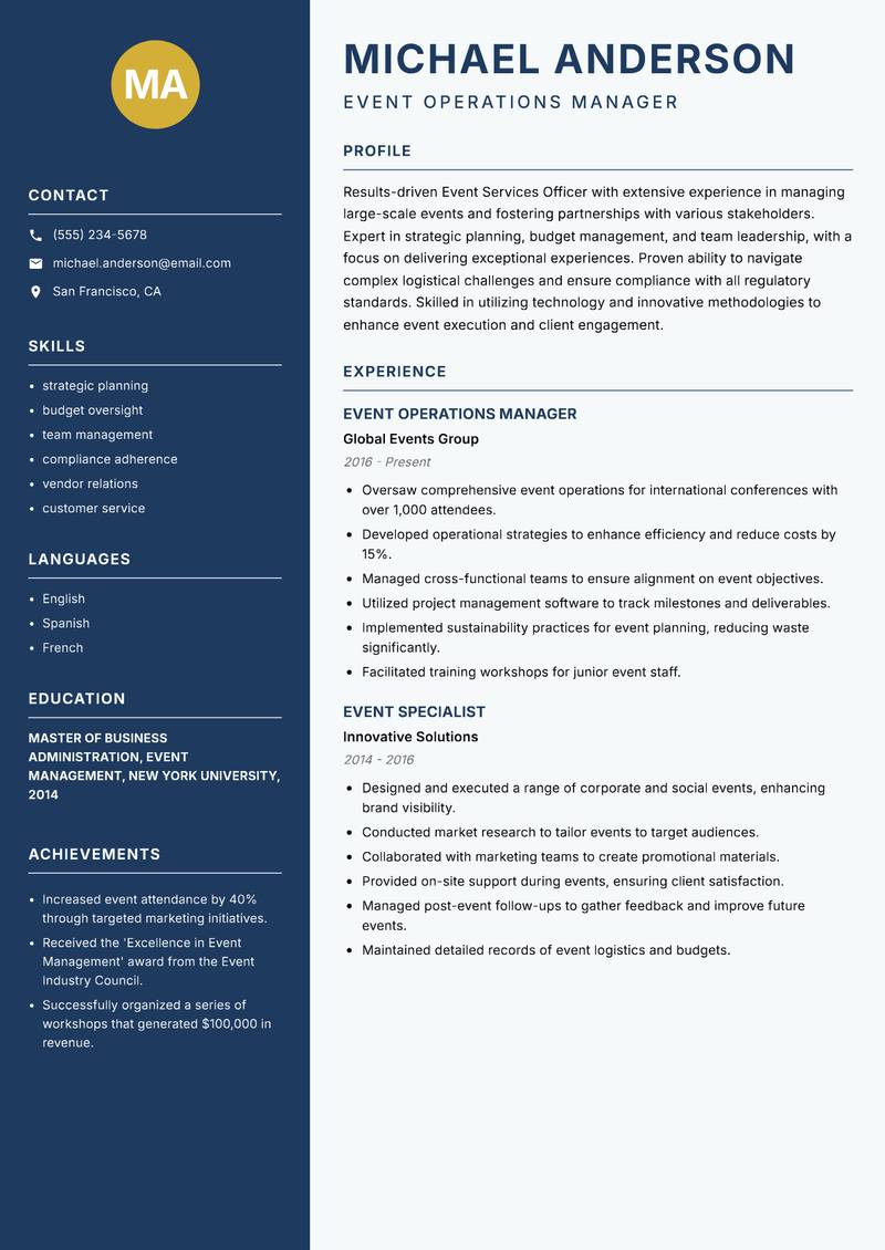 Event Services Officer resume template — Classic Clean