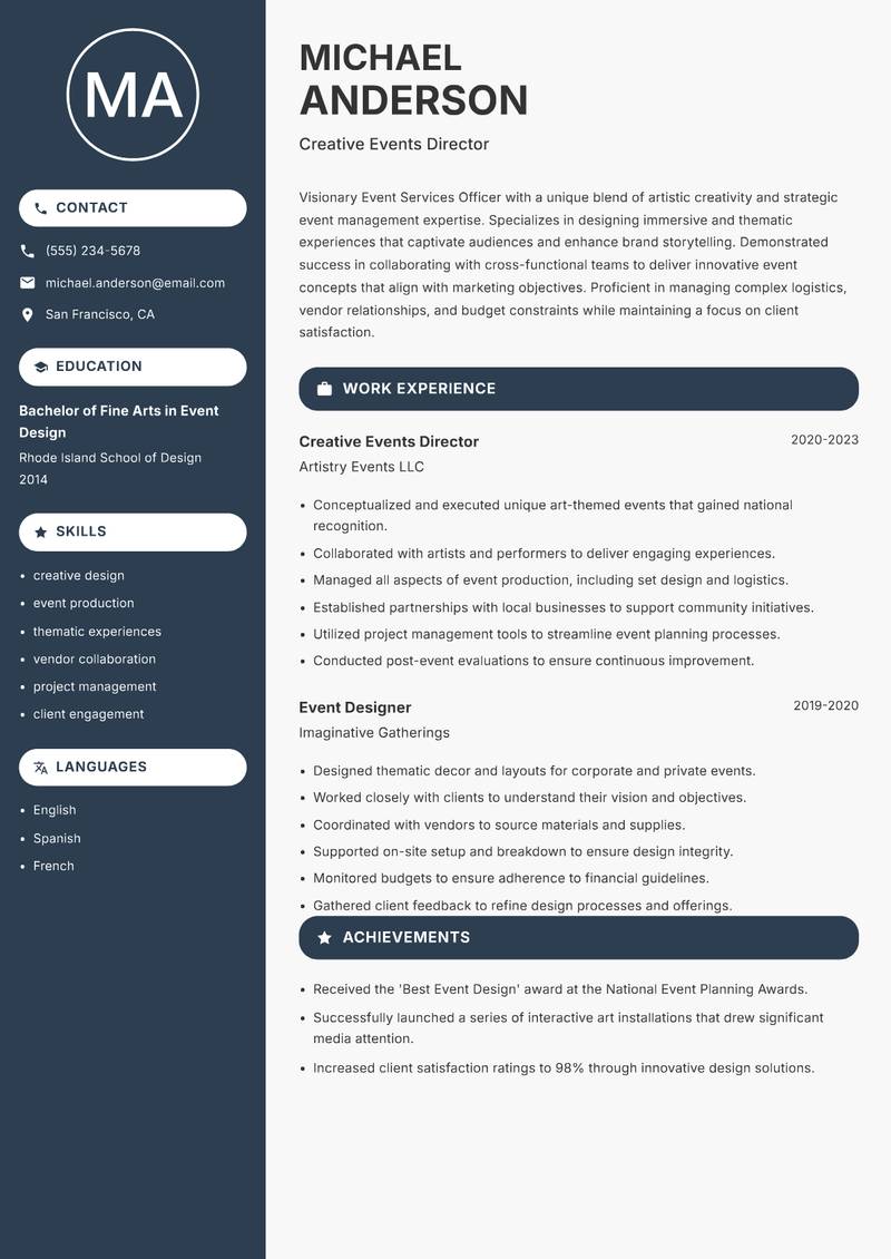 Event Services Officer resume template — Compact