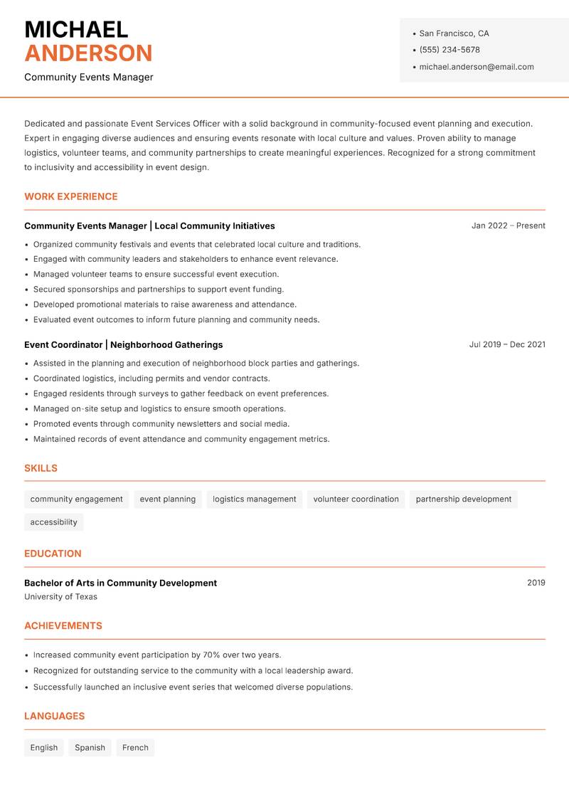 Event Services Officer resume template — Modern Professional