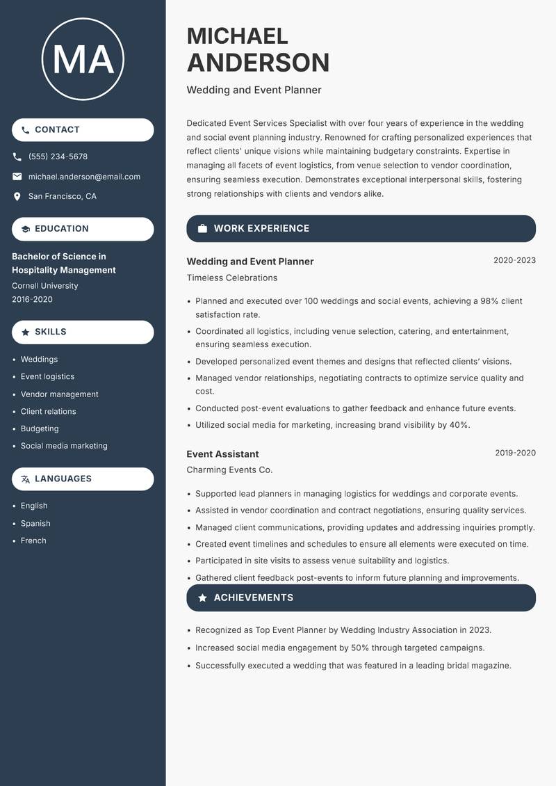Event Services Specialist resume template — Compact
