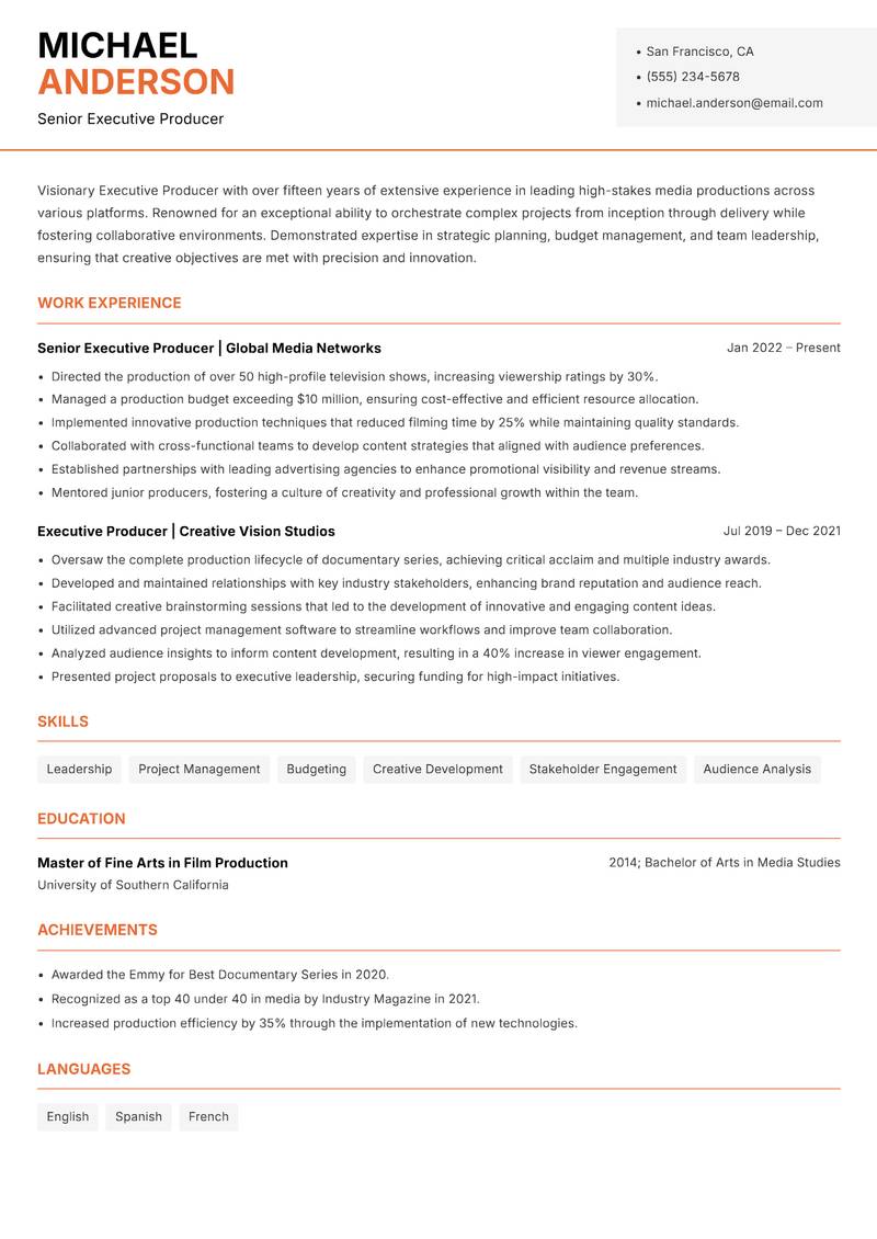 Executive Producer resume template — Modern Professional