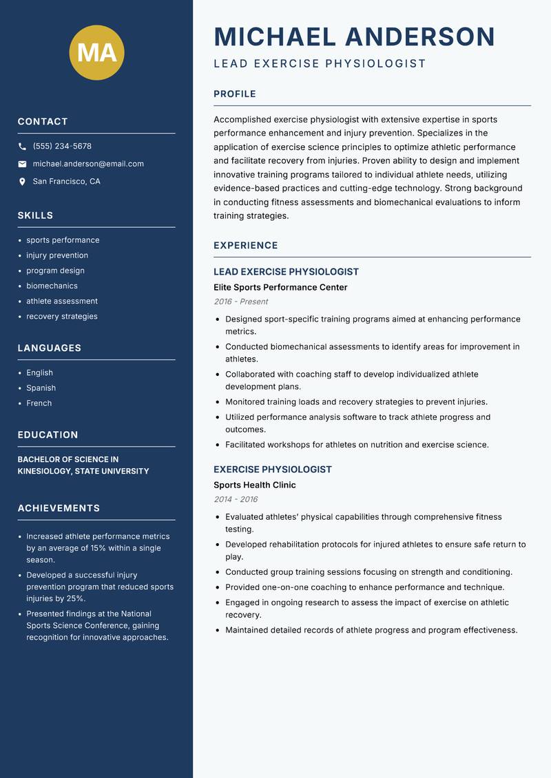 Exercise Physiologist resume template — Classic Clean