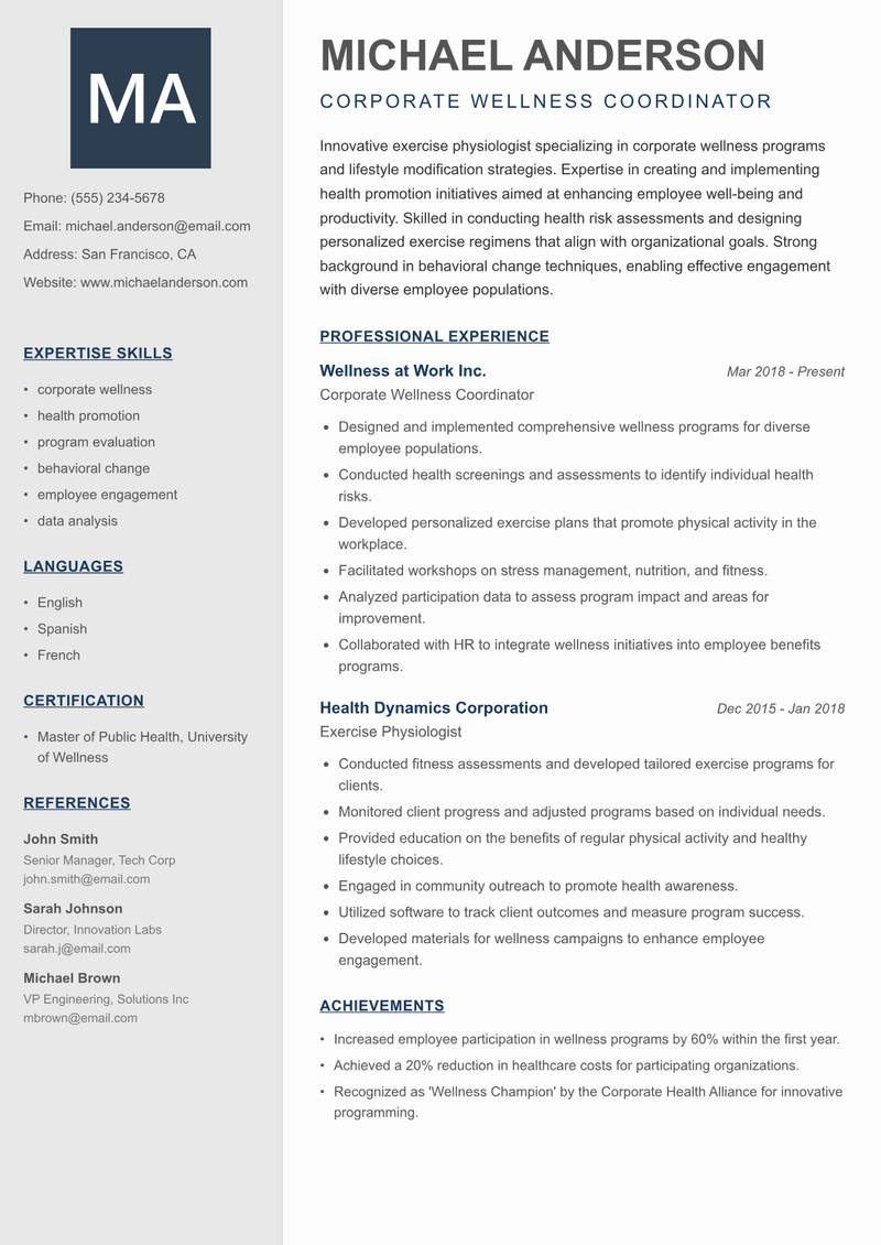 Exercise Physiologist resume template — Creative Minimal