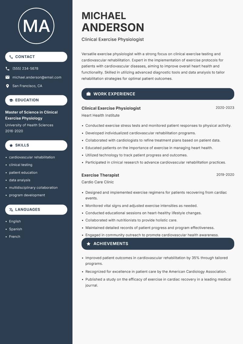 Exercise Physiologist resume template — Compact