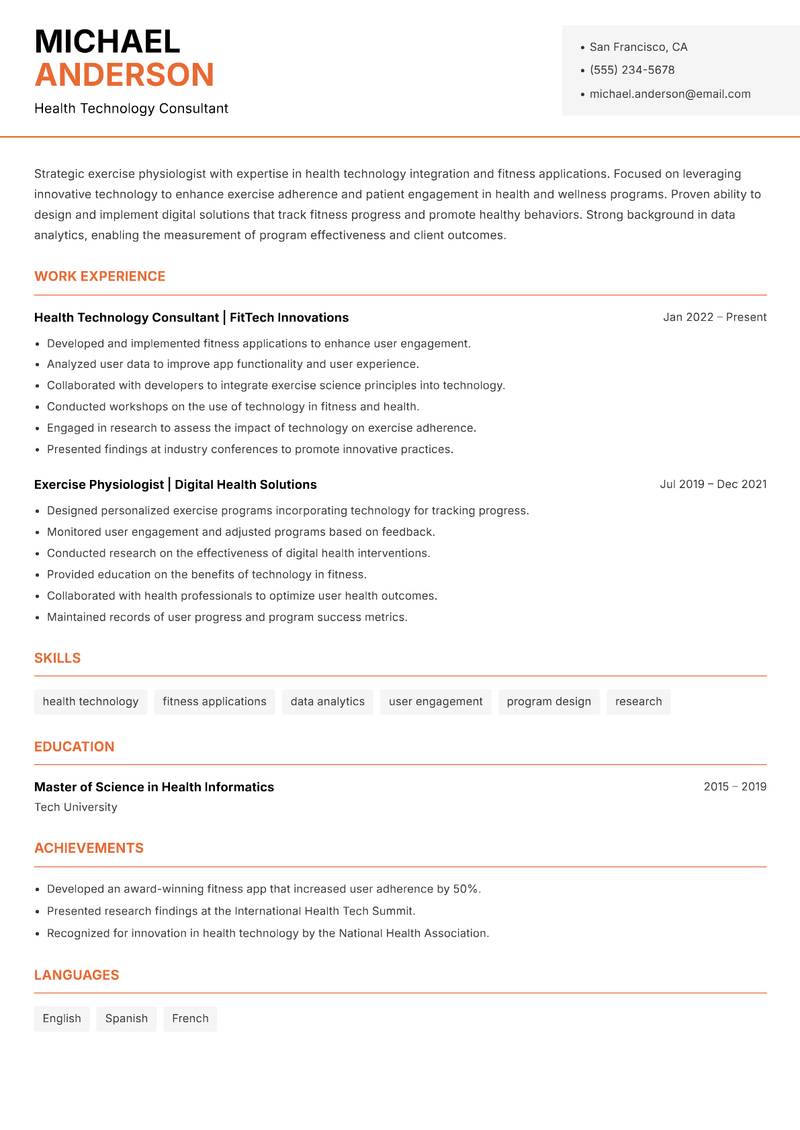 Exercise Physiologist resume template — Modern Professional