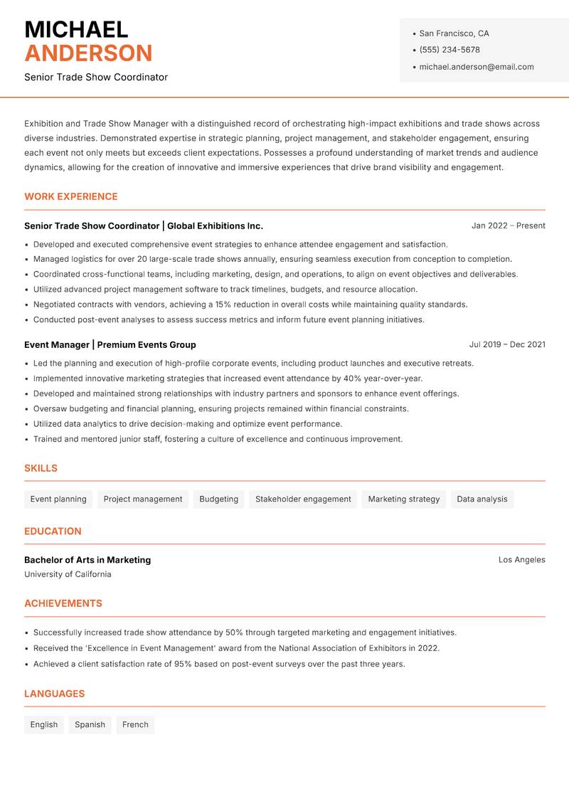 Exhibition and Trade Show Manager resume template — Modern Professional