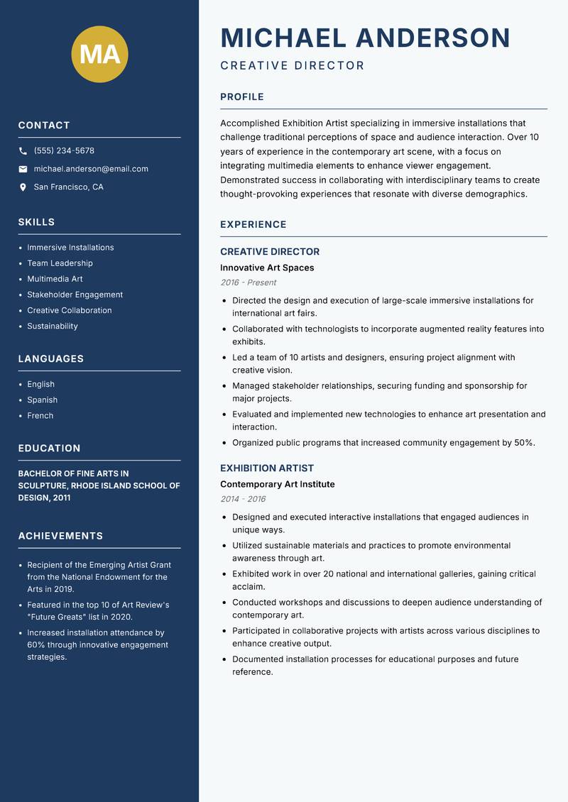 Exhibition Artist resume template — Classic Clean