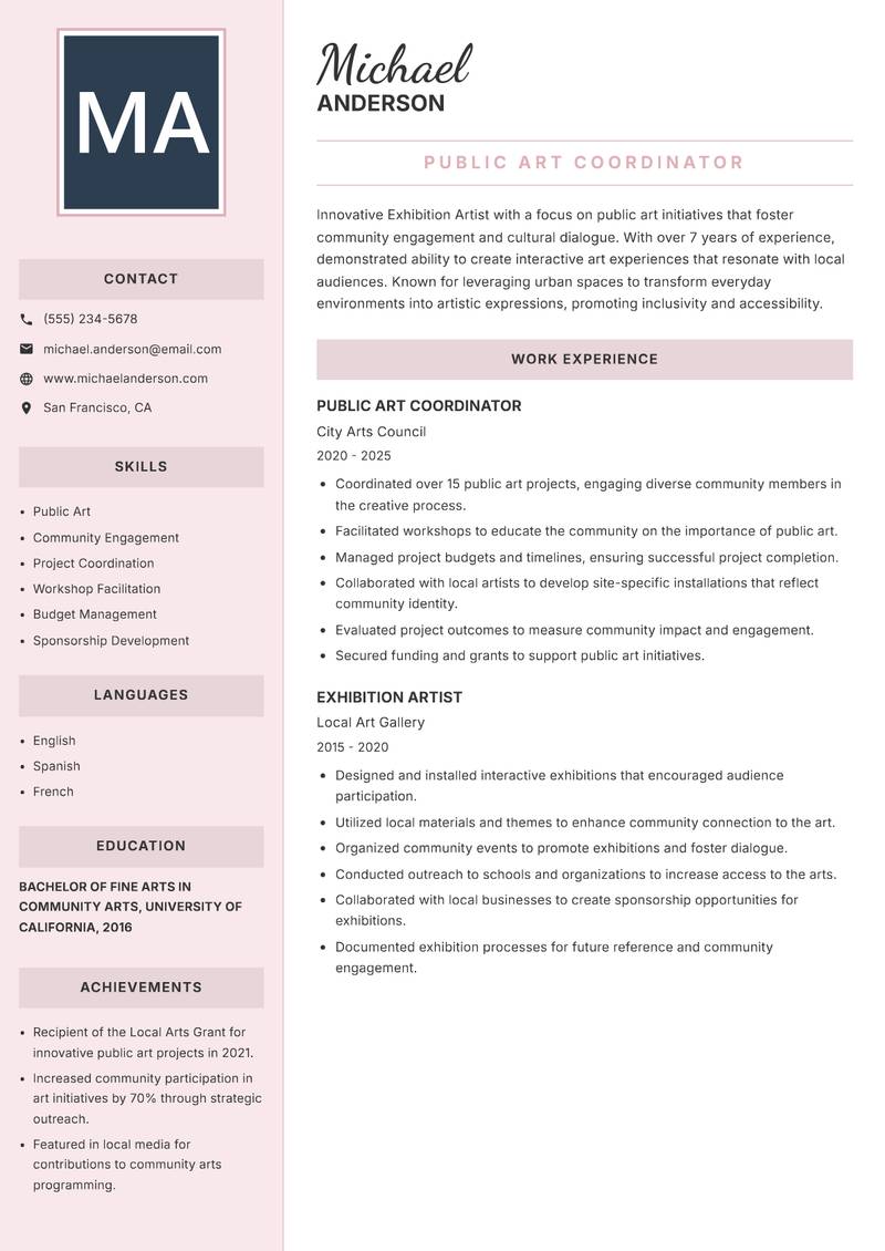 Exhibition Artist resume template — Executive