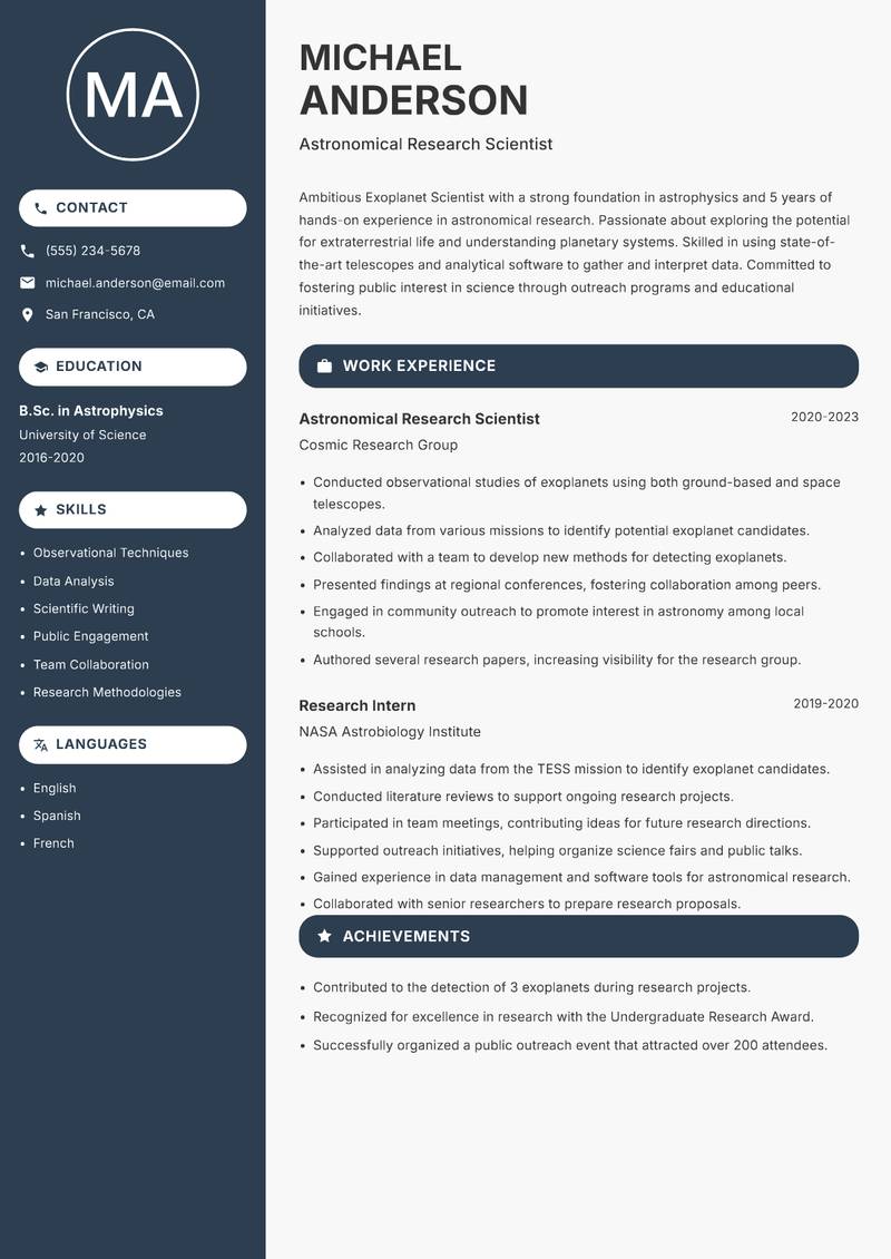 Exoplanet Scientist resume template — Compact
