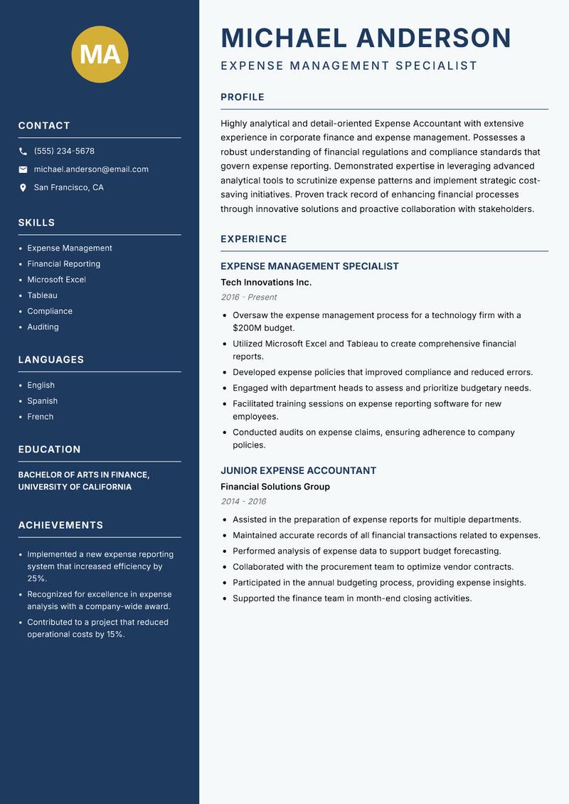 Expense Accountant resume template — Classic Clean