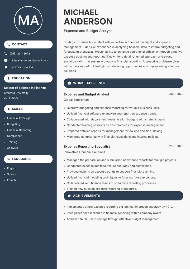 Expense Accountant resume template — Compact