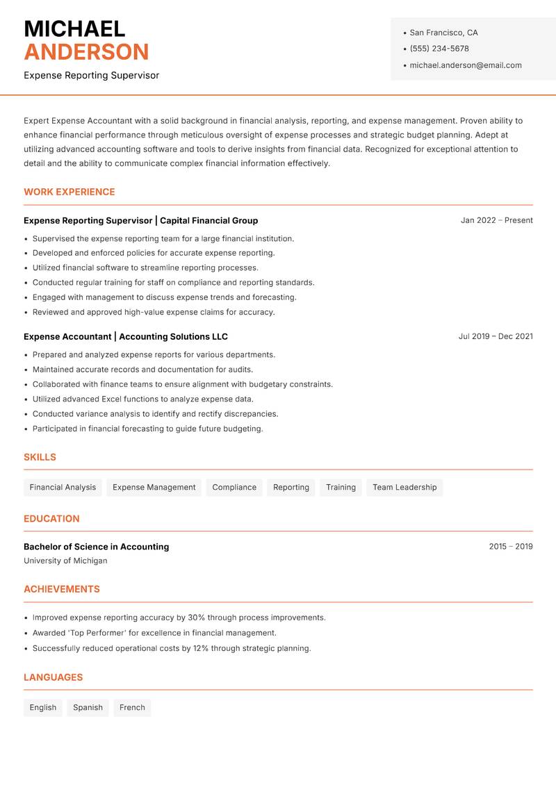 Expense Accountant resume template — Modern Professional