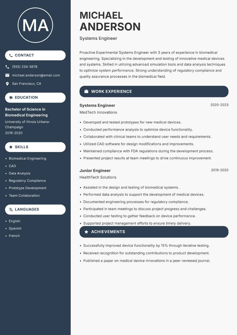 Experimental Systems Engineer resume template — Compact