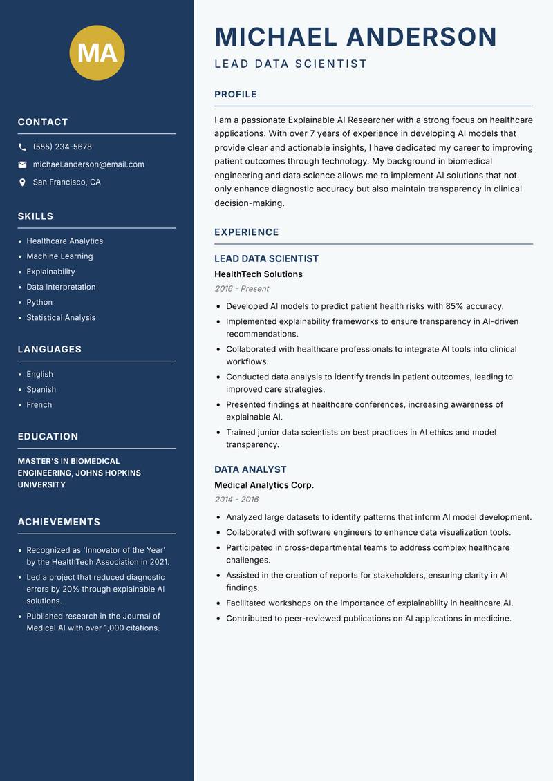 Explainable AI Researcher resume template — Classic Clean