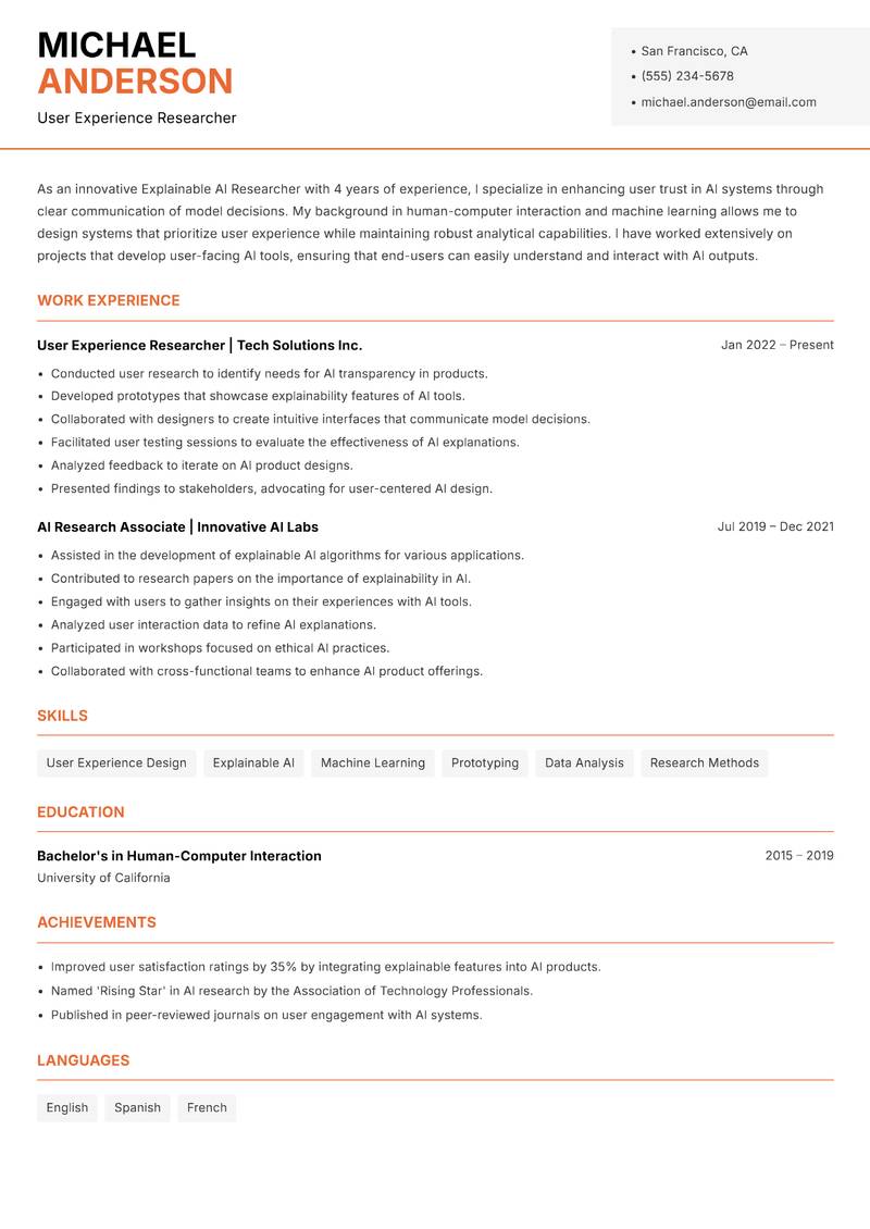 Explainable AI Researcher resume template — Modern Professional
