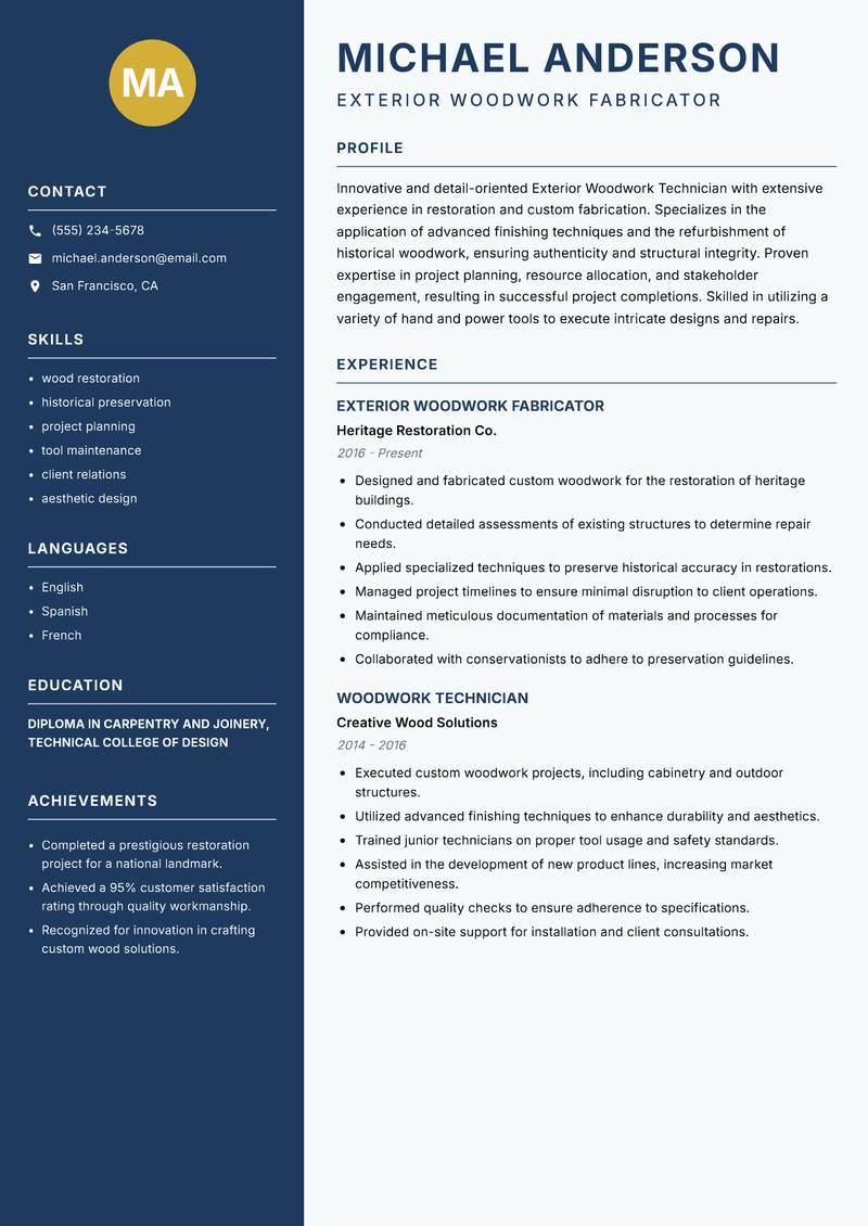 Exterior Woodwork Technician resume template — Classic Clean