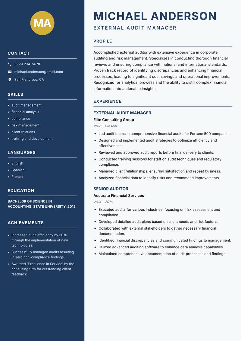 External Auditor resume template — Classic Clean