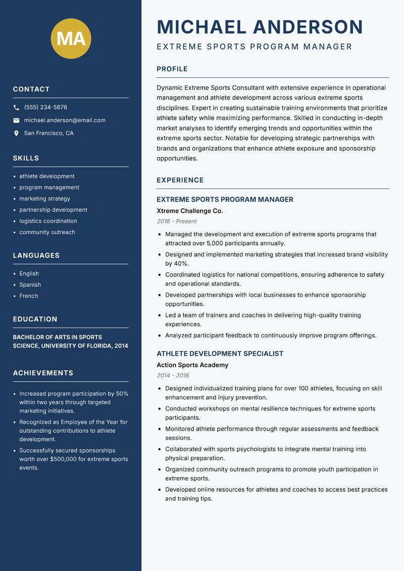 Extreme Sports Consultant resume template — Classic Clean