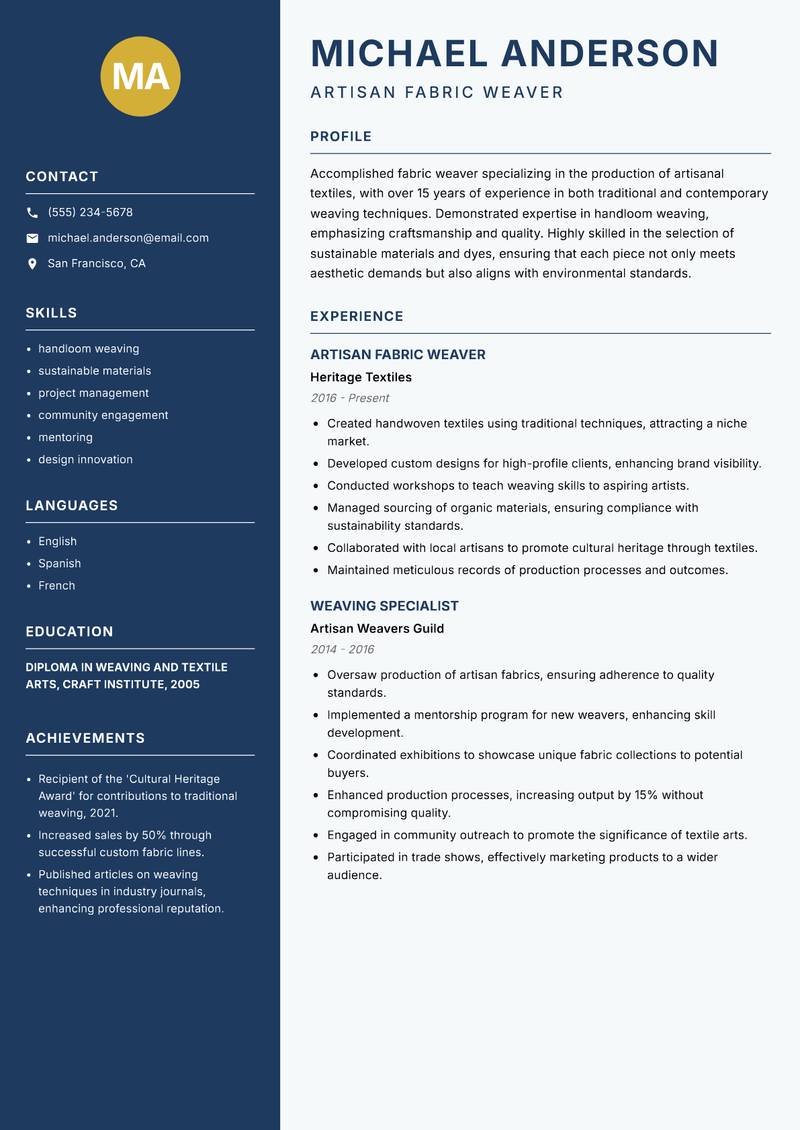 Fabric Weaver resume template — Classic Clean