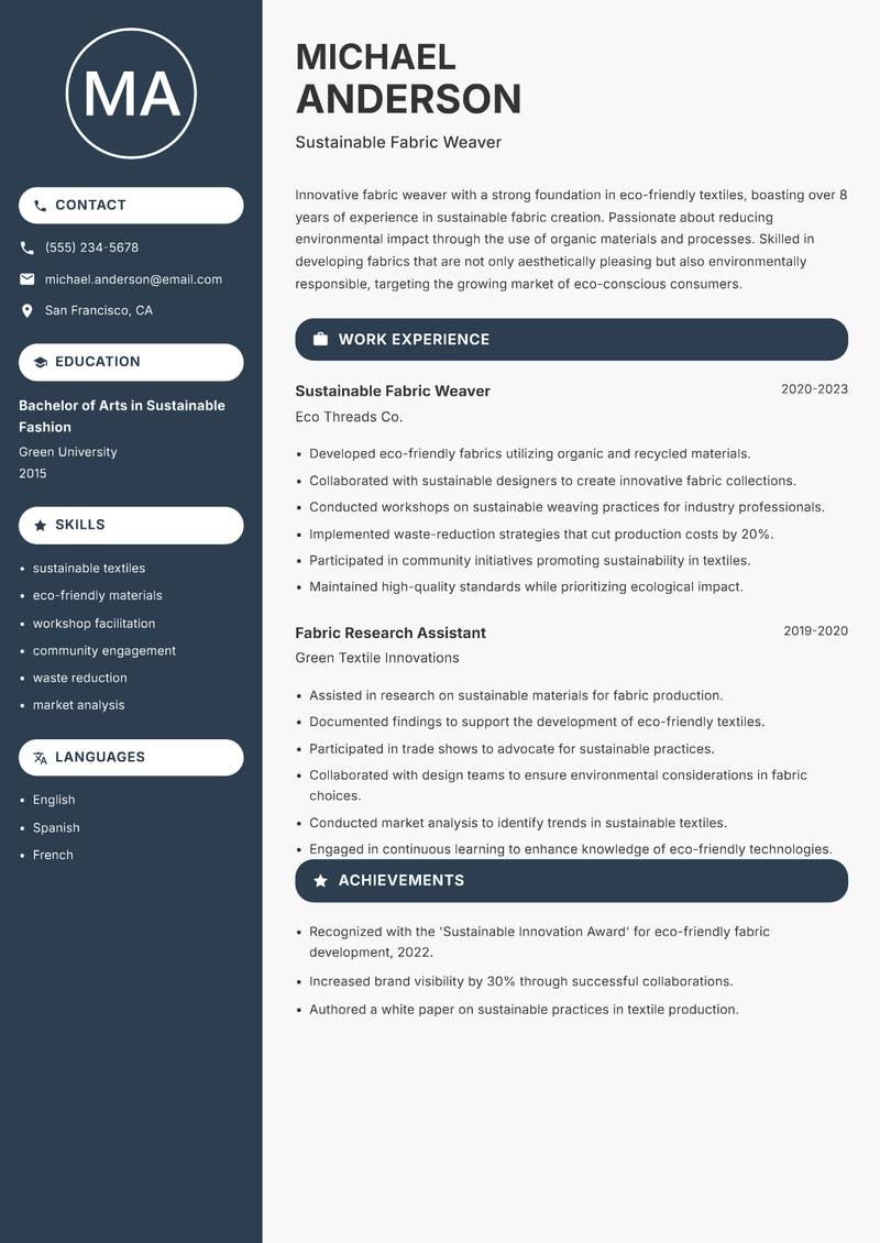 Fabric Weaver resume template — Compact