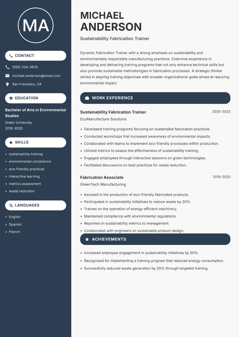 Fabrication Trainer resume template — Compact
