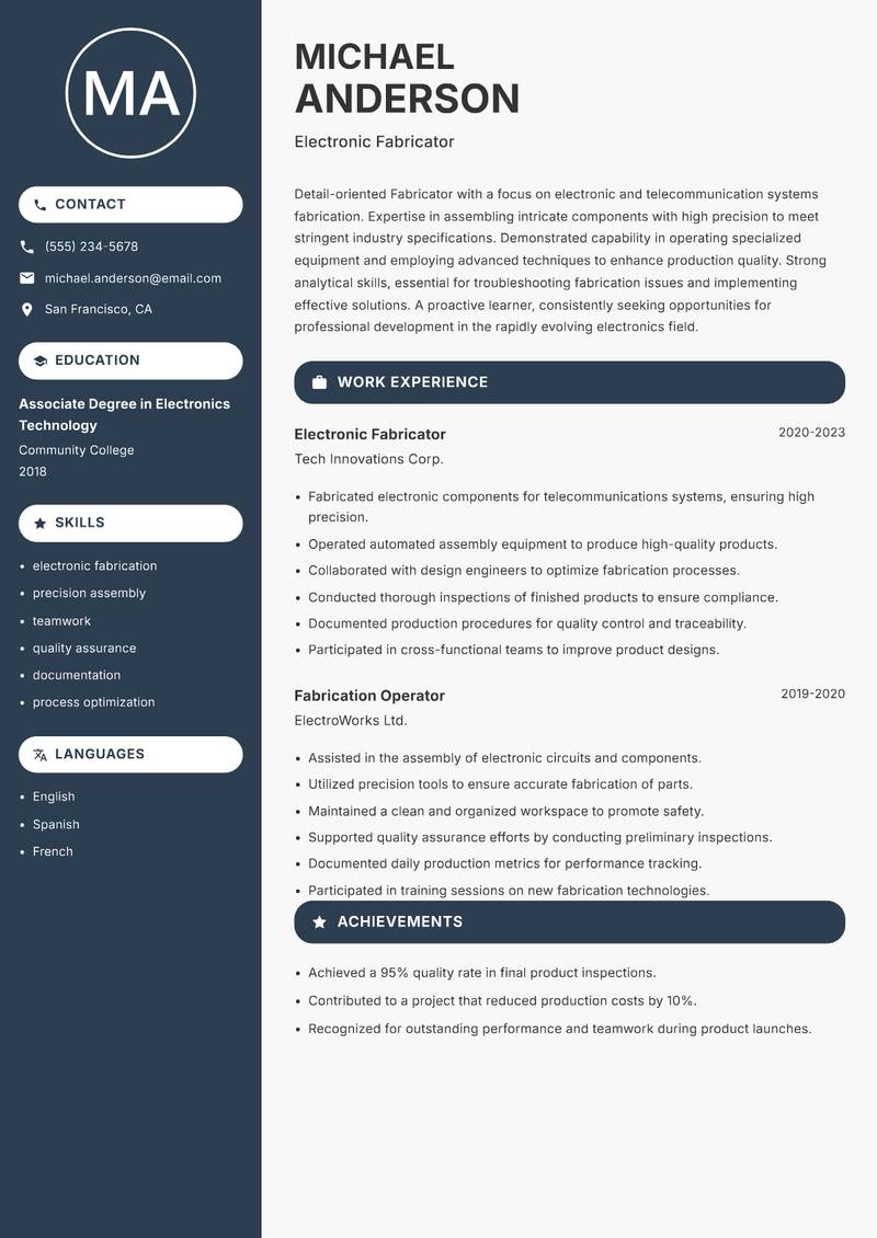 Fabricator resume template — Compact